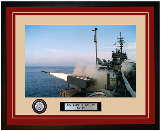 USS CONSTELLATION CV-64 Framed Navy Ship Photo Burgundy