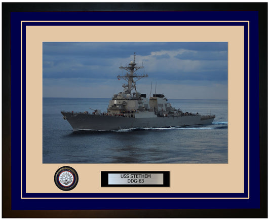 USS STETHEM DDG-63 Framed Navy Ship Photo Blue