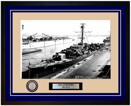 USS Stafford DE-411 Framed Navy Ship Photo Blue