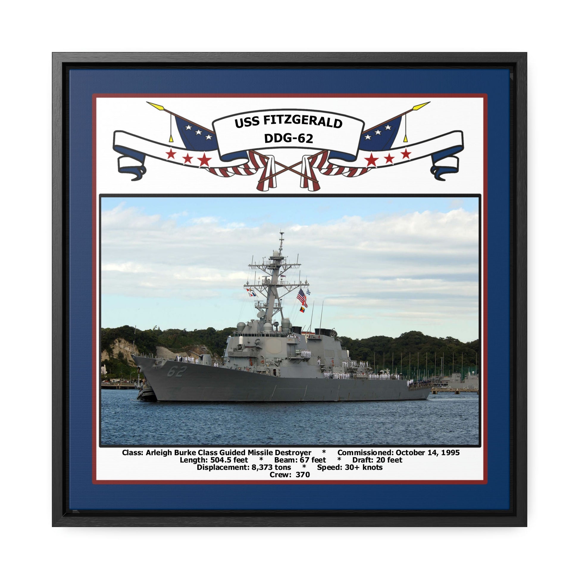 USS Fitzgerald DDG-62 Navy Floating Frame Photo Front View