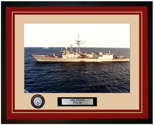 USS DOYLE FFG-39 Framed Navy Ship Photo Burgundy