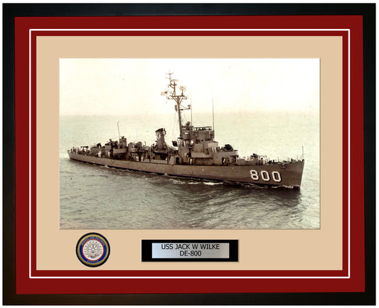 USS Jack W Wilke DE-800 Framed Navy Ship Photo Burgundy