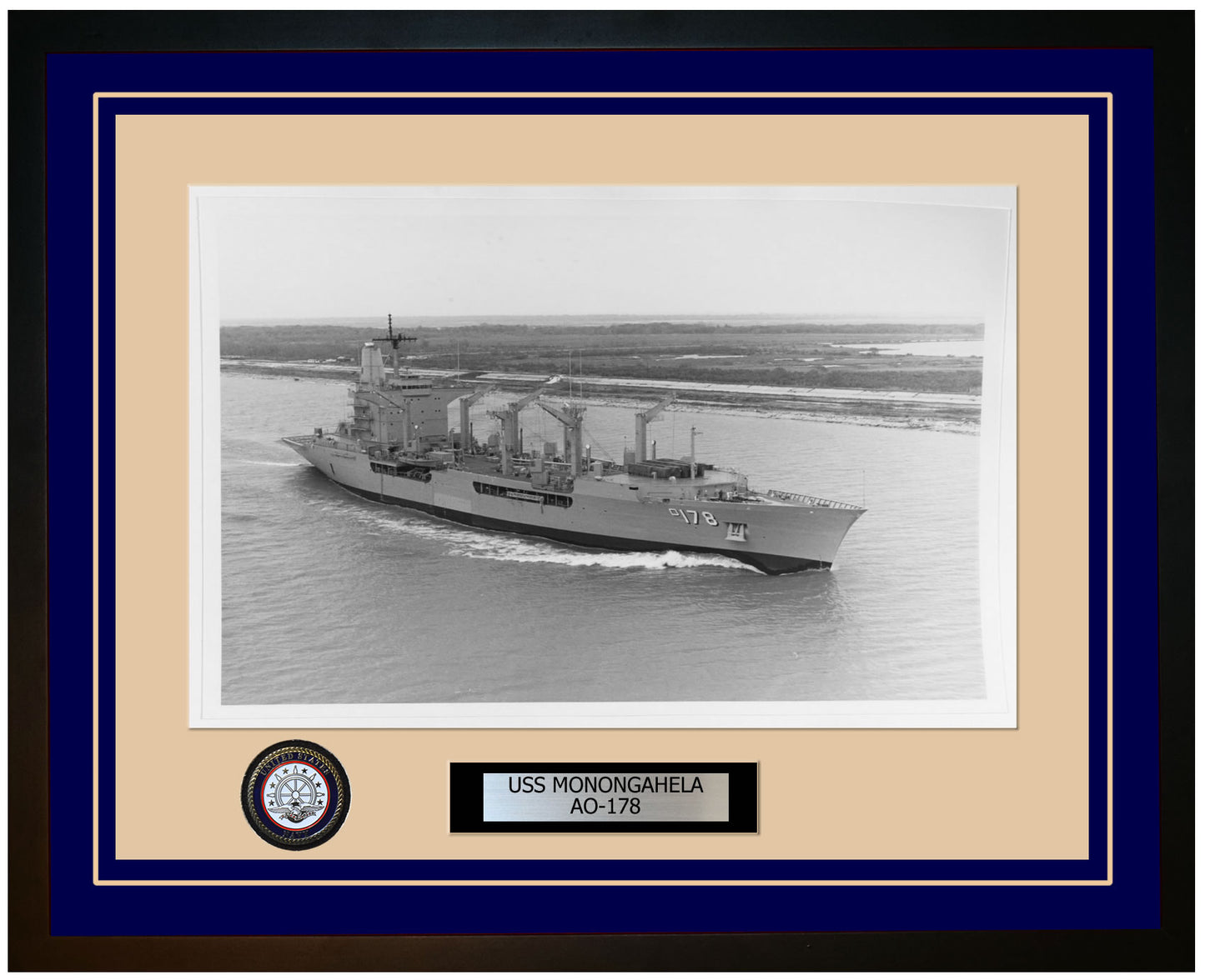 USS MONONGAHELA AO-178 Framed Navy Ship Photo Blue