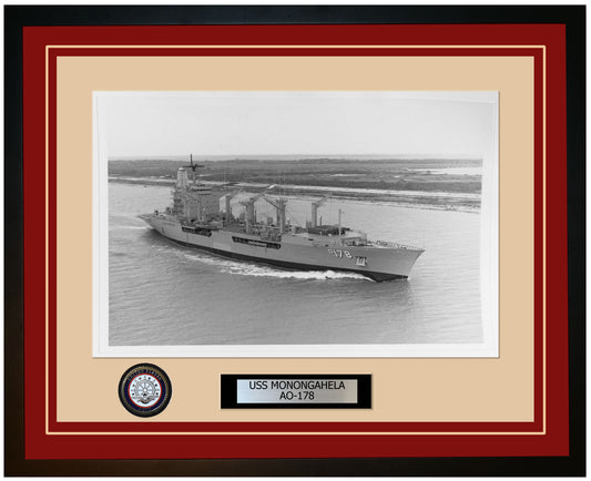 USS MONONGAHELA AO-178 Framed Navy Ship Photo Burgundy