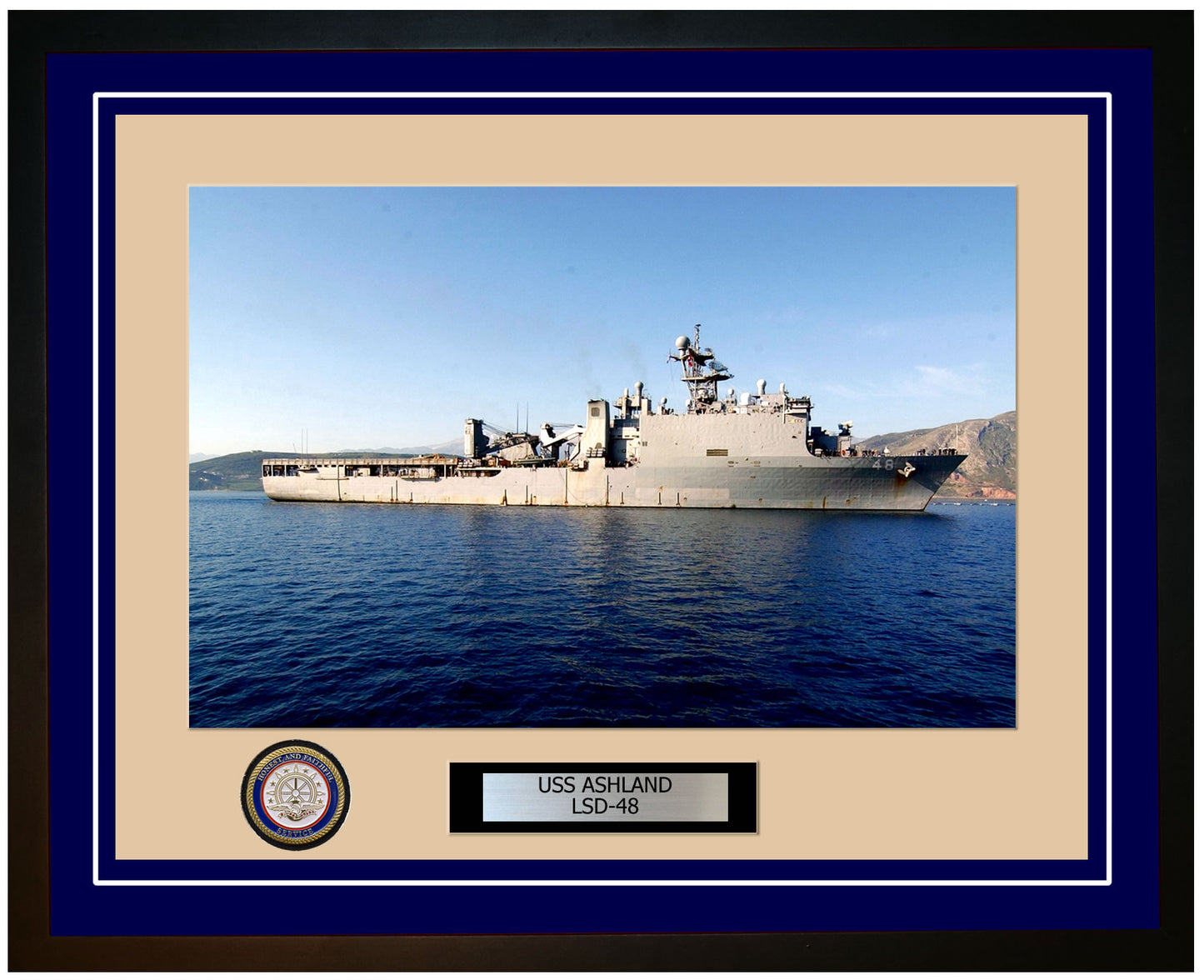 USS Ashland LSD-48 Framed Navy Ship Photo Blue