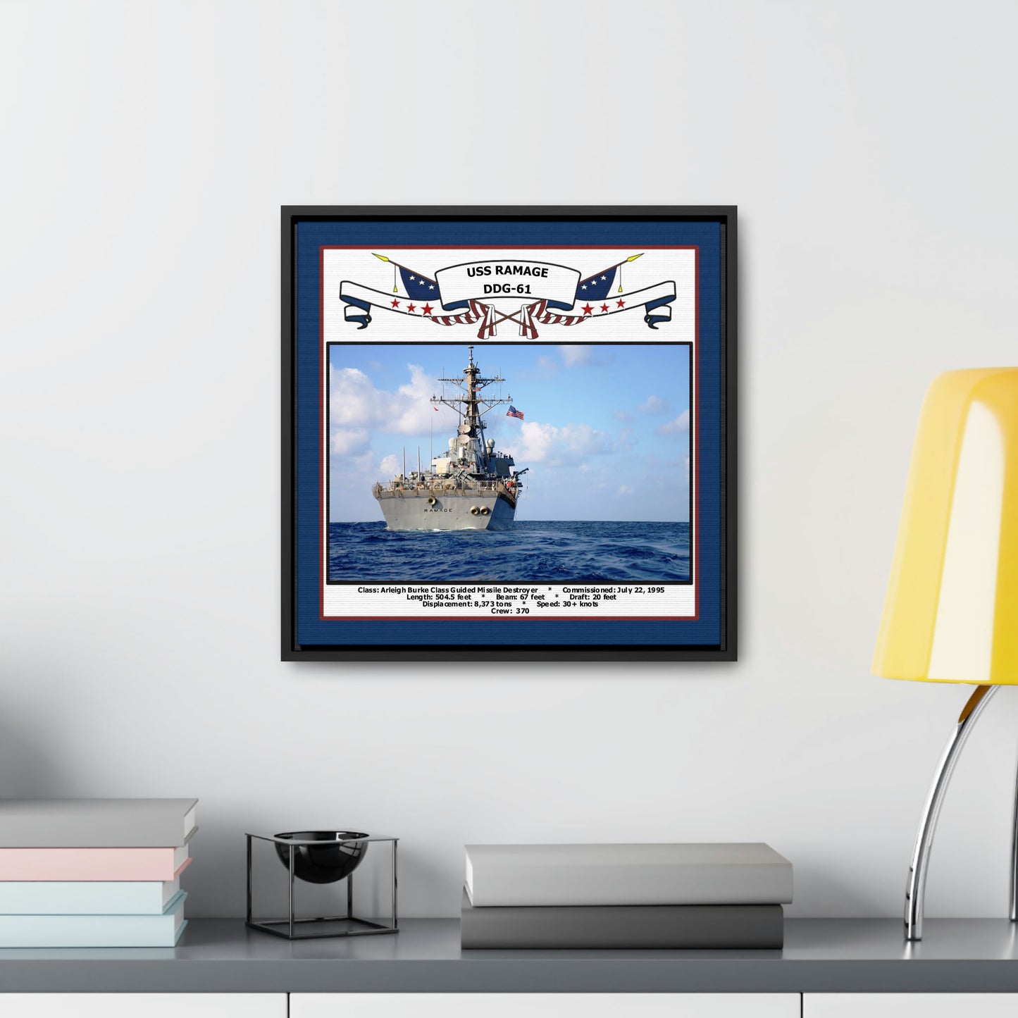 USS Ramage DDG-61 Navy Floating Frame Photo Desk View