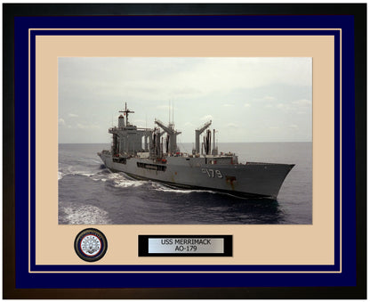 USS MERRIMACK AO-179 Framed Navy Ship Photo Blue