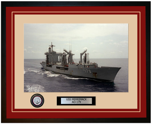 USS MERRIMACK AO-179 Framed Navy Ship Photo Burgundy