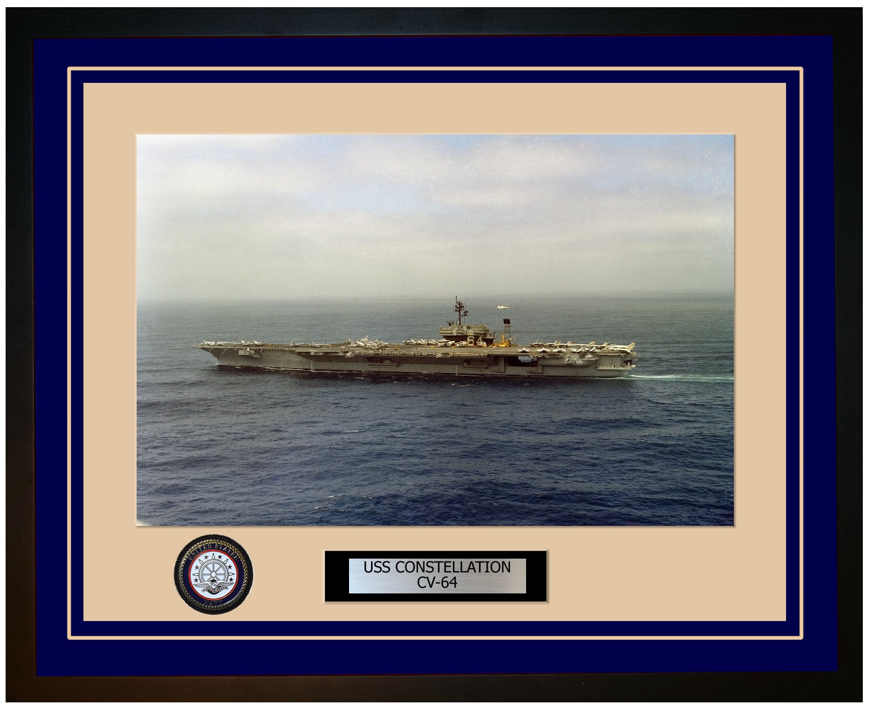 USS CONSTELLATION CV-64 Framed Navy Ship Photo Blue