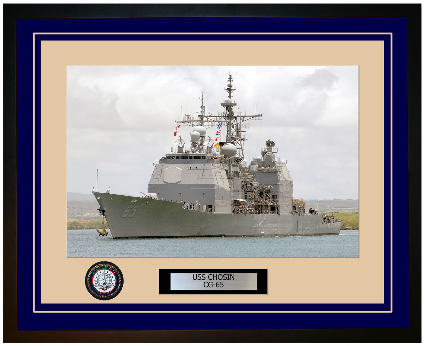 USS CHOSIN CG-65 Framed Navy Ship Photo Blue