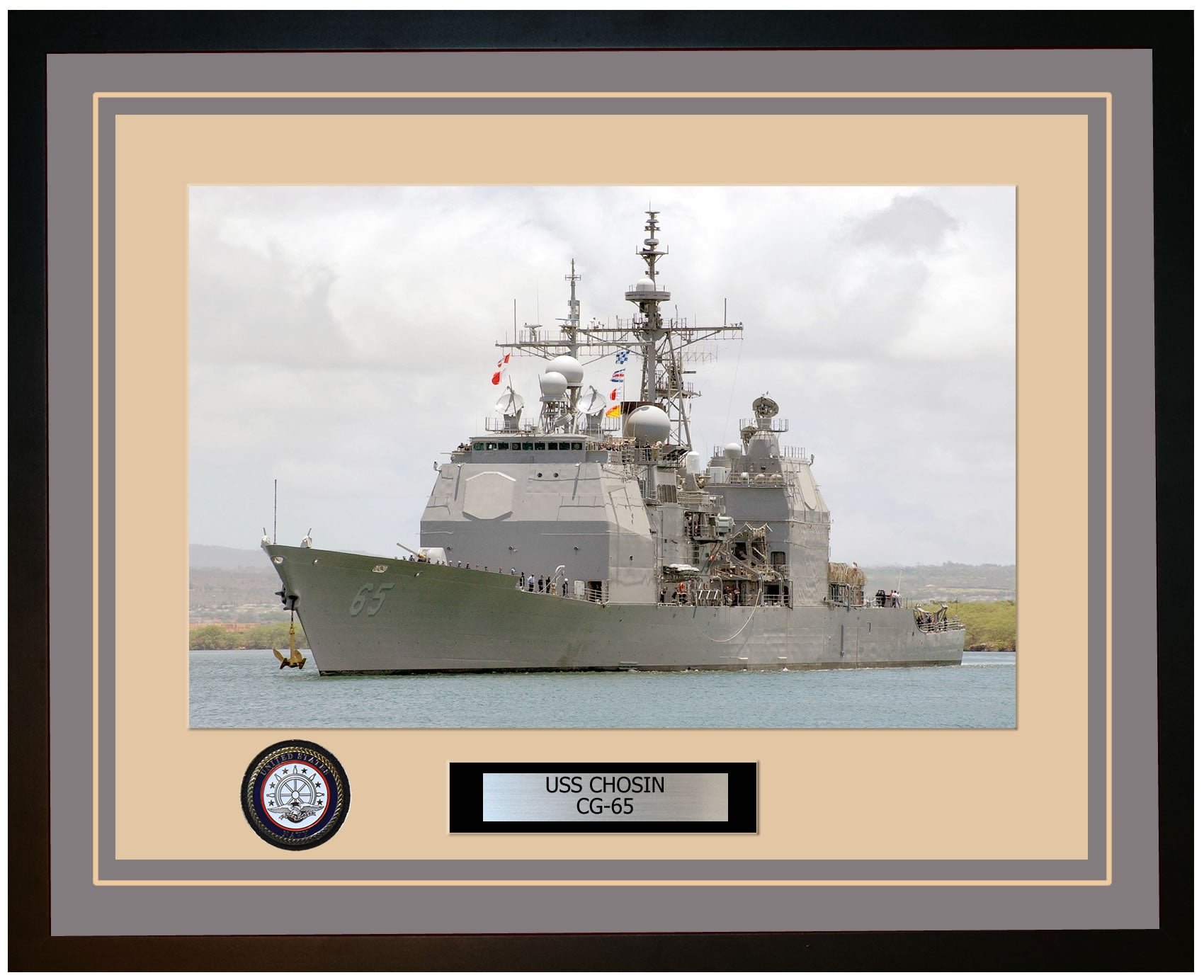 USS CHOSIN CG-65 Framed Navy Ship Photo Grey