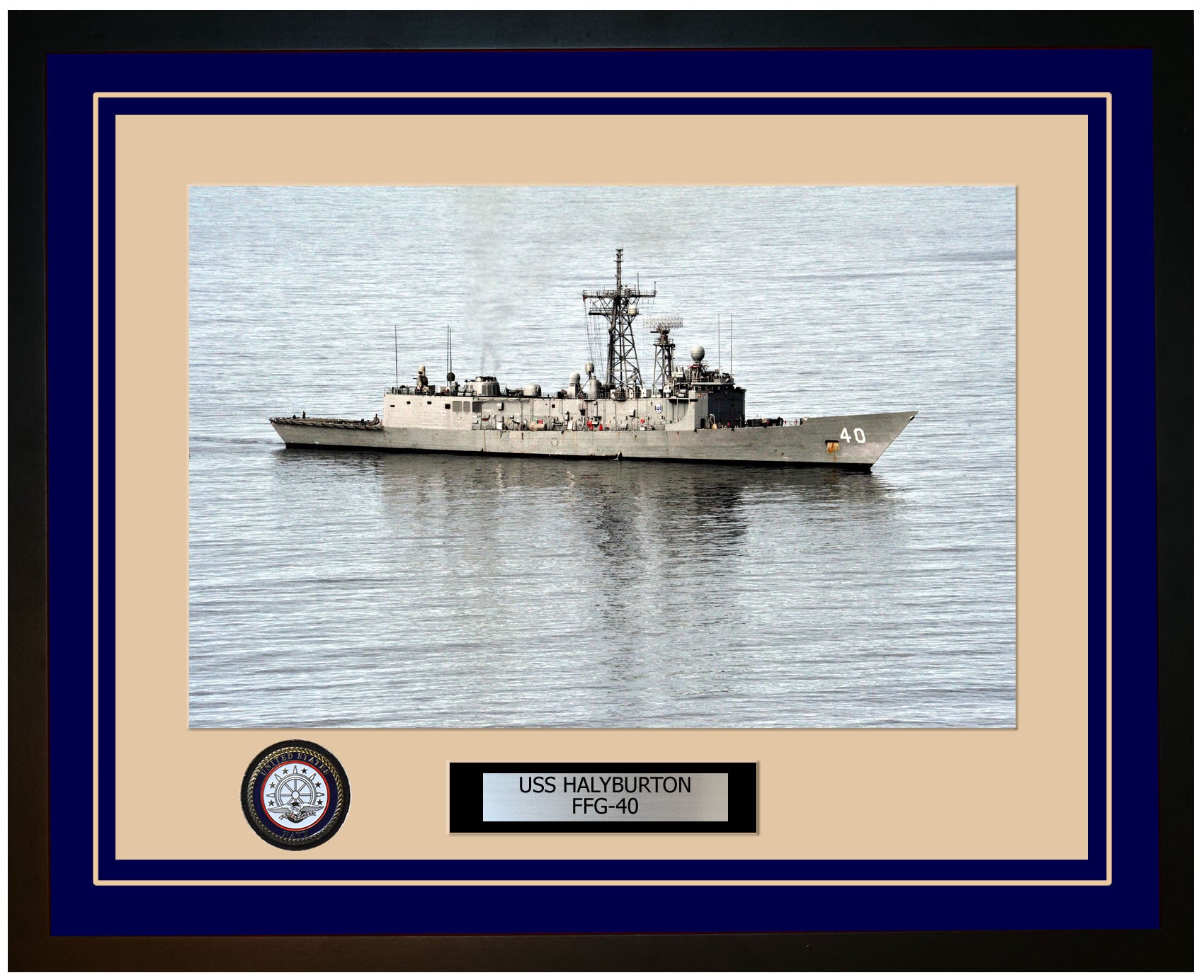 USS HALYBURTON FFG-40 Framed Navy Ship Photo Blue