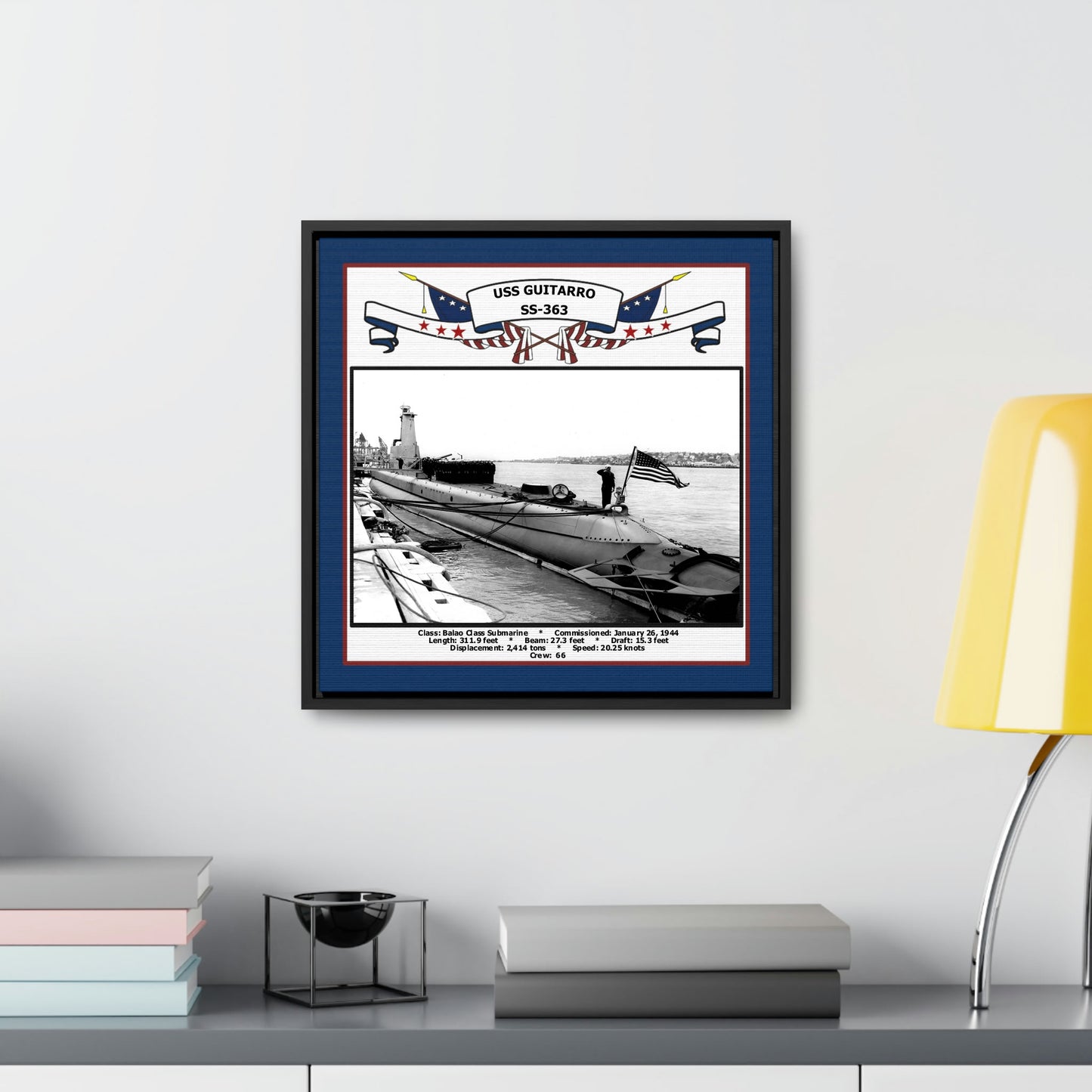 USS Guitarro SS-363 Navy Floating Frame Photo Desk View