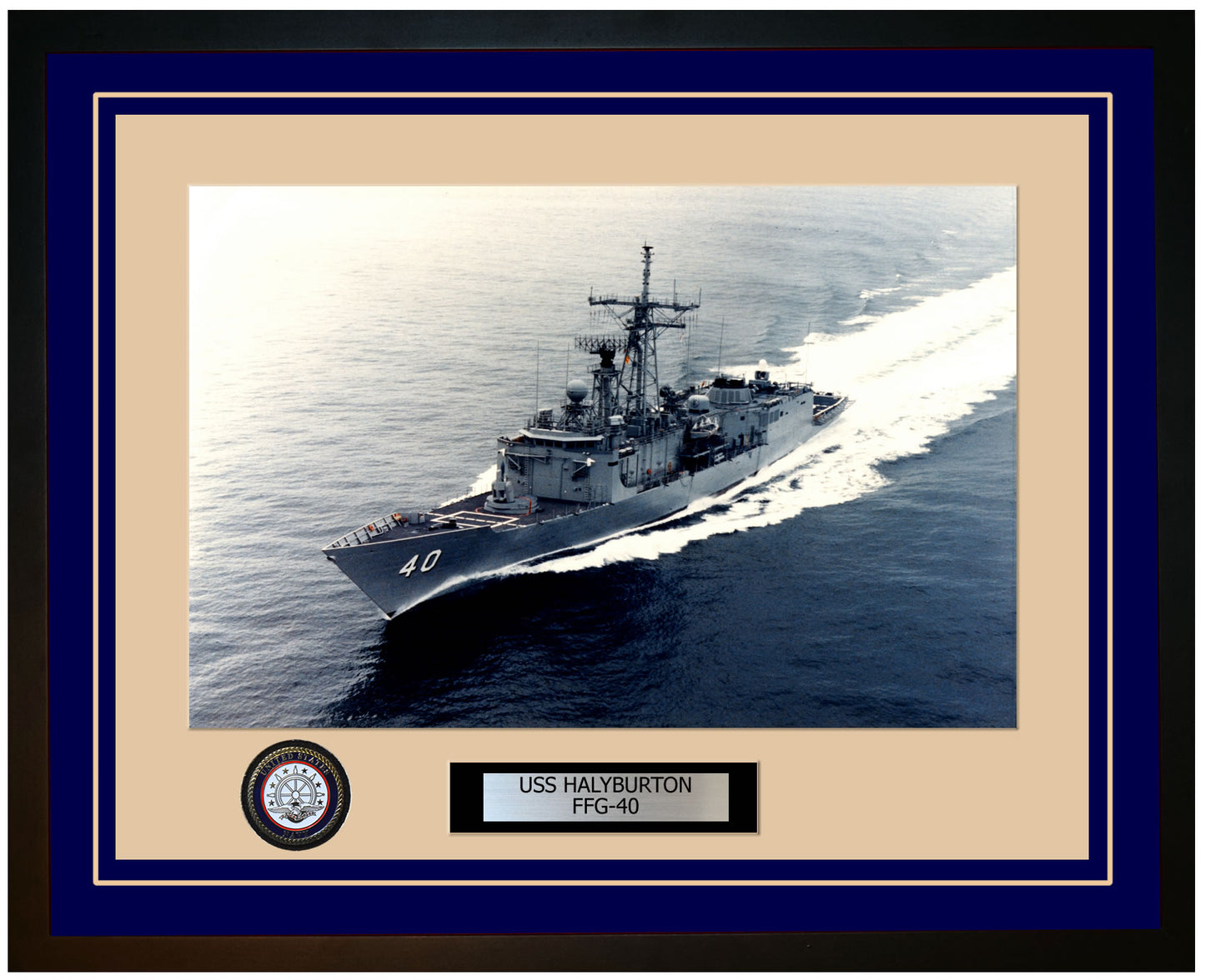 USS HALYBURTON FFG-40 Framed Navy Ship Photo Blue