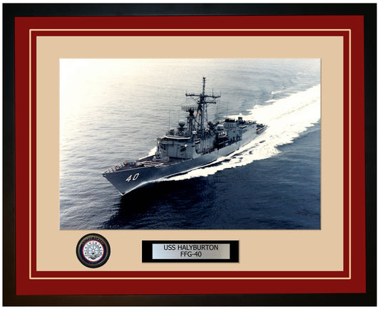 USS HALYBURTON FFG-40 Framed Navy Ship Photo Burgundy