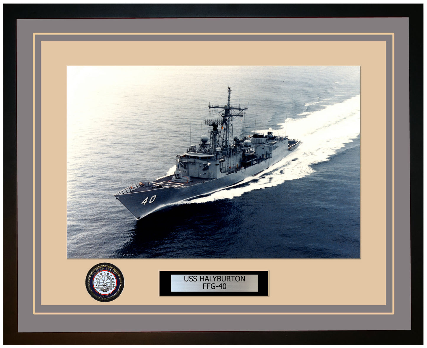 USS HALYBURTON FFG-40 Framed Navy Ship Photo Grey