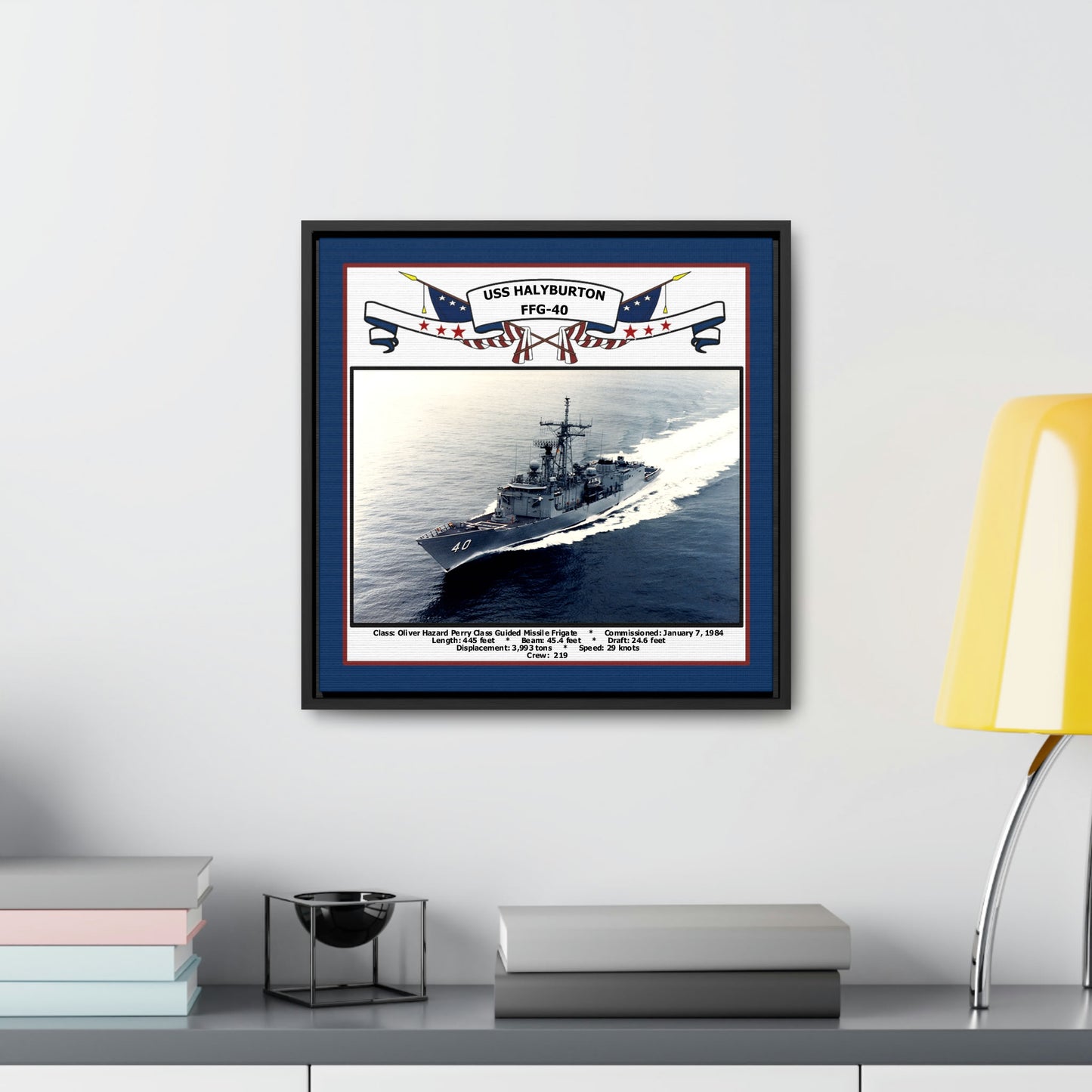 USS Halyburton FFG-40 Navy Floating Frame Photo Desk View