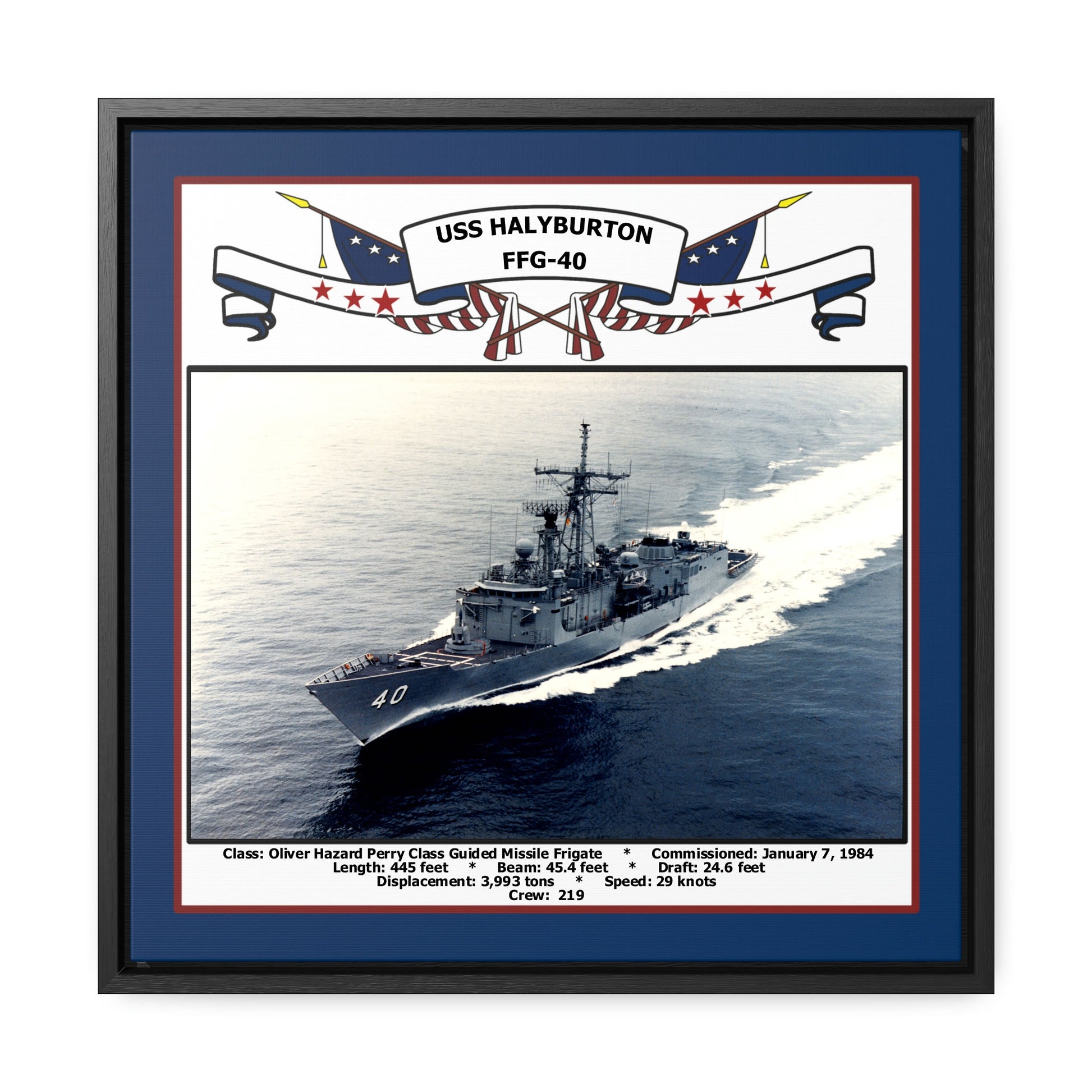 USS Halyburton FFG-40 Navy Floating Frame Photo Front View