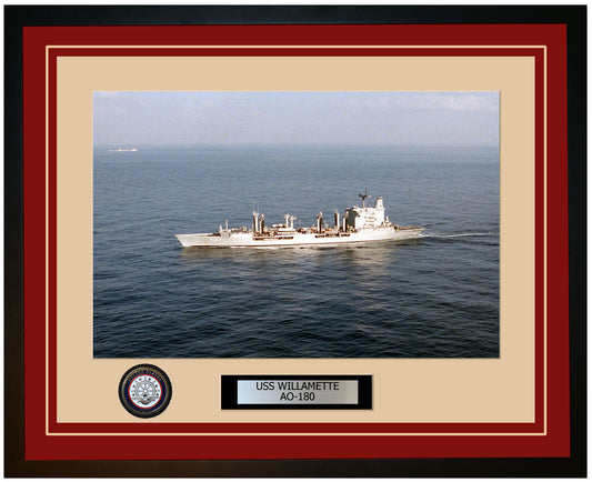 USS WILLAMETTE AO-180 Framed Navy Ship Photo Burgundy