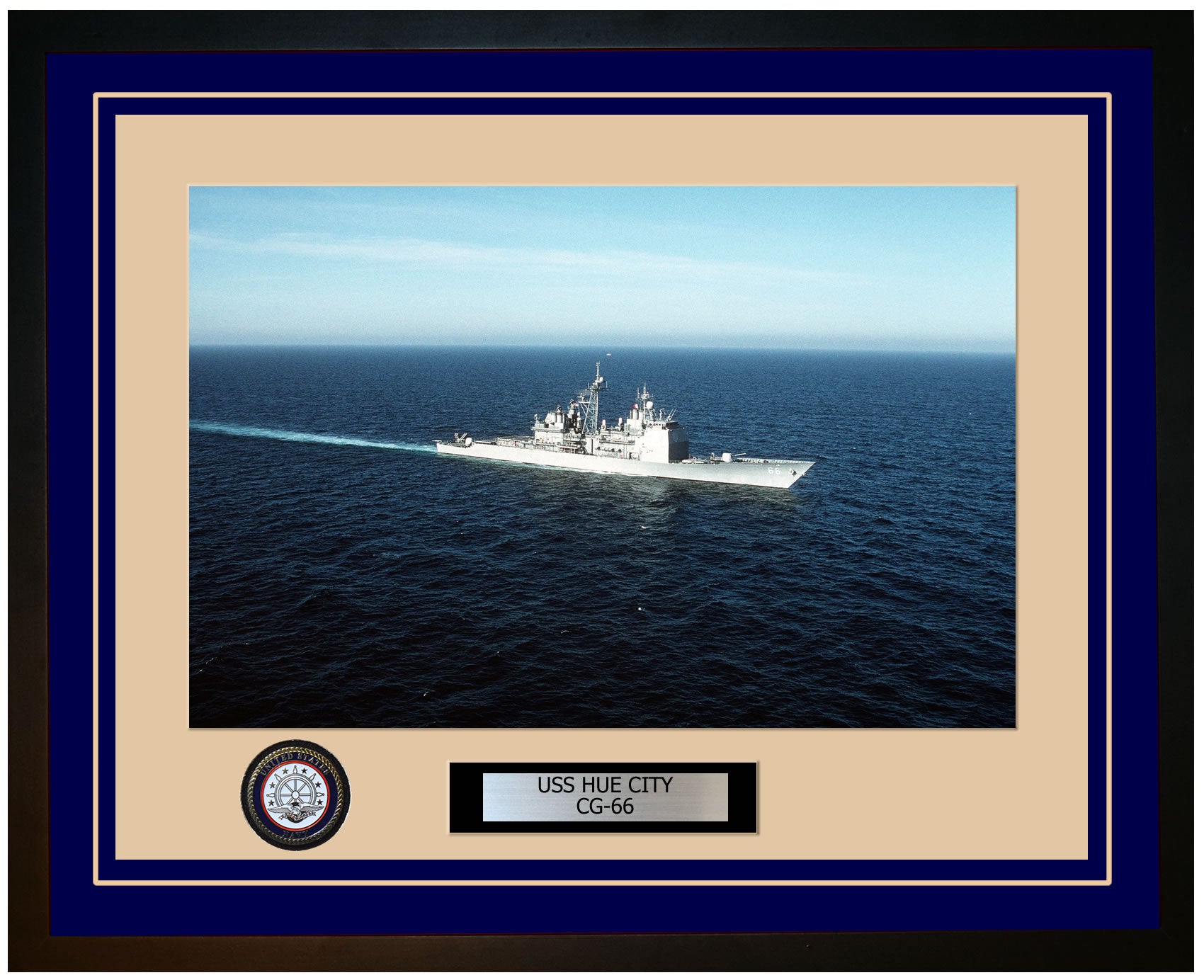 USS HUE CITY CG-66 Framed Navy Ship Photo Blue