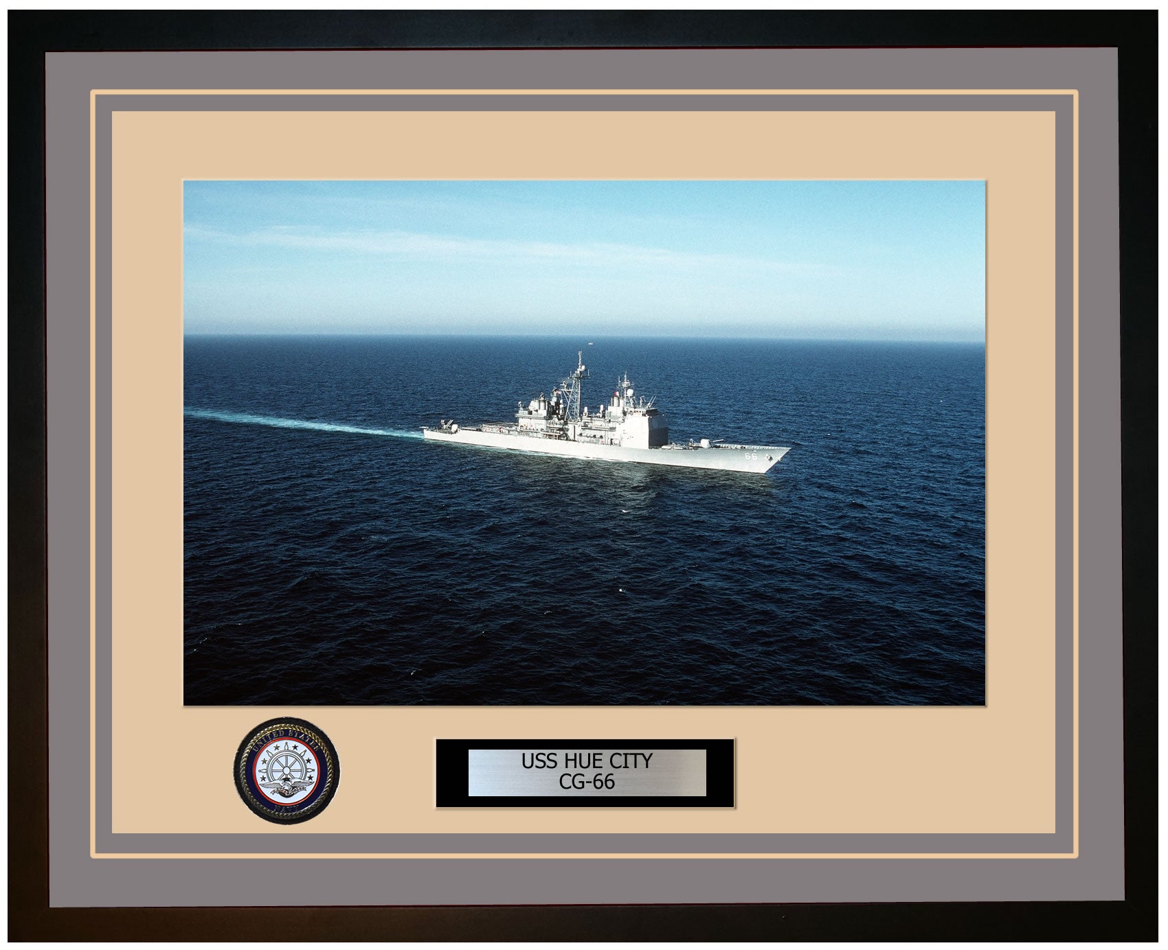 USS HUE CITY CG-66 Framed Navy Ship Photo Grey