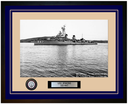 USS JENKINS DD-447 Framed Navy Ship Photo Blue