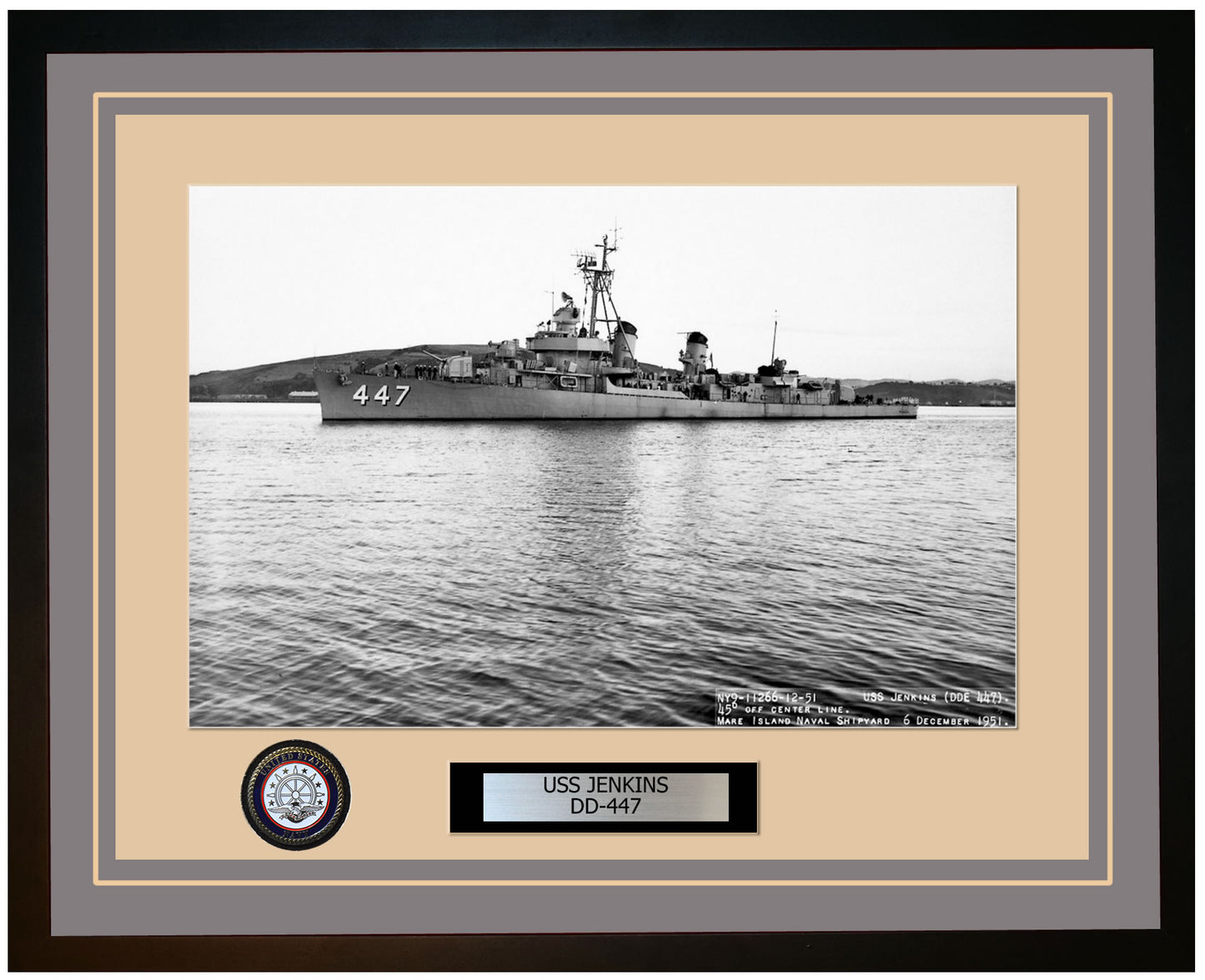 USS JENKINS DD-447 Framed Navy Ship Photo Grey