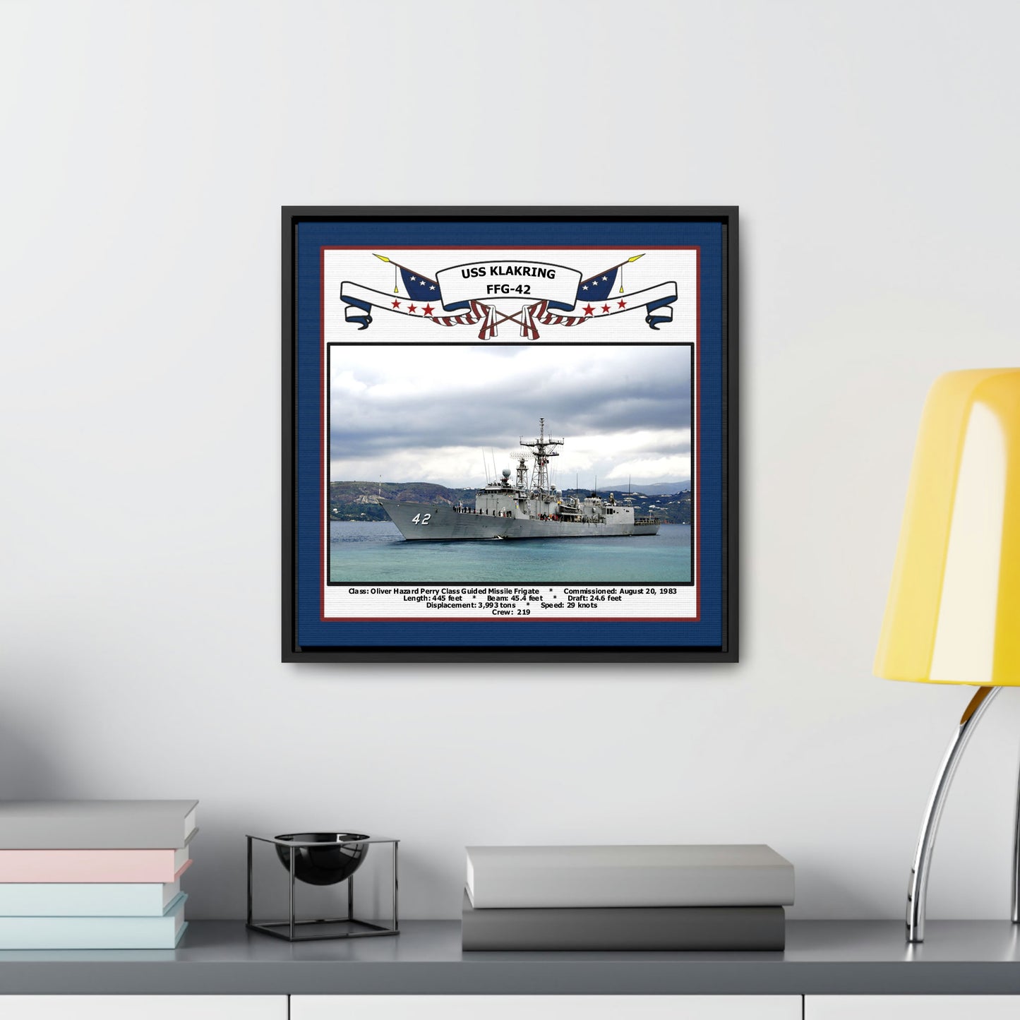 USS Klakring FFG-42 Navy Floating Frame Photo Desk View