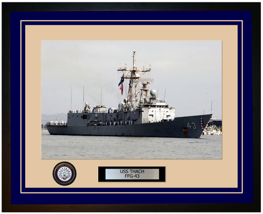USS THACH FFG-43 Framed Navy Ship Photo Blue