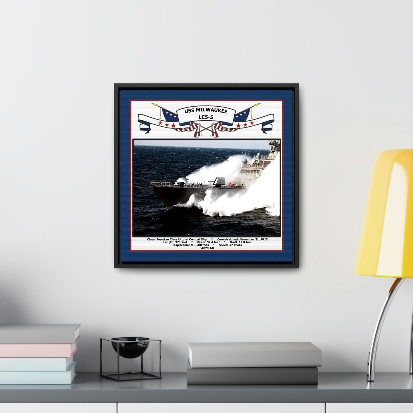 USS Milwaukee LCS-5 Navy Floating Frame Photo Desk View