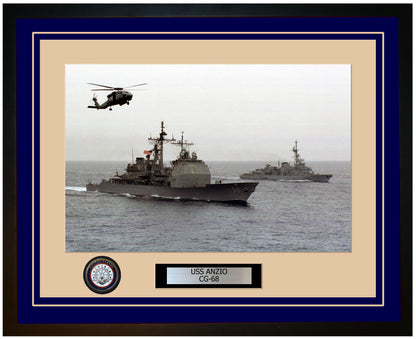 USS ANZIO CG-68 Framed Navy Ship Photo Blue