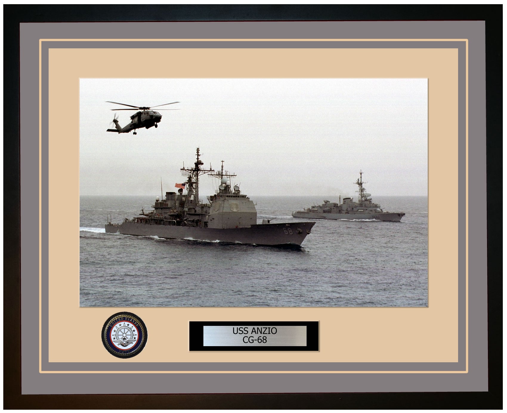 USS ANZIO CG-68 Framed Navy Ship Photo Grey