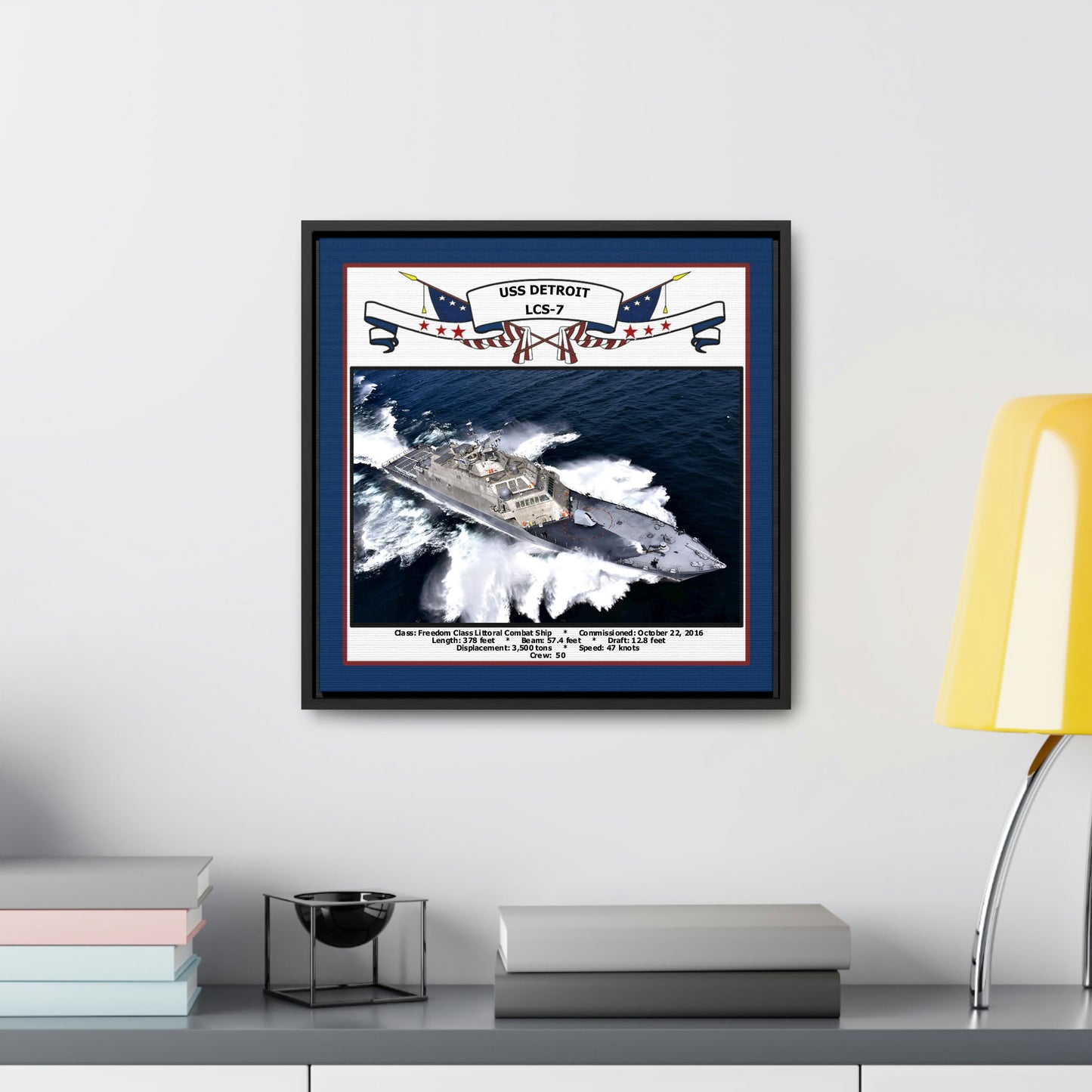 USS Detroit LCS-7 Navy Floating Frame Photo Desk View