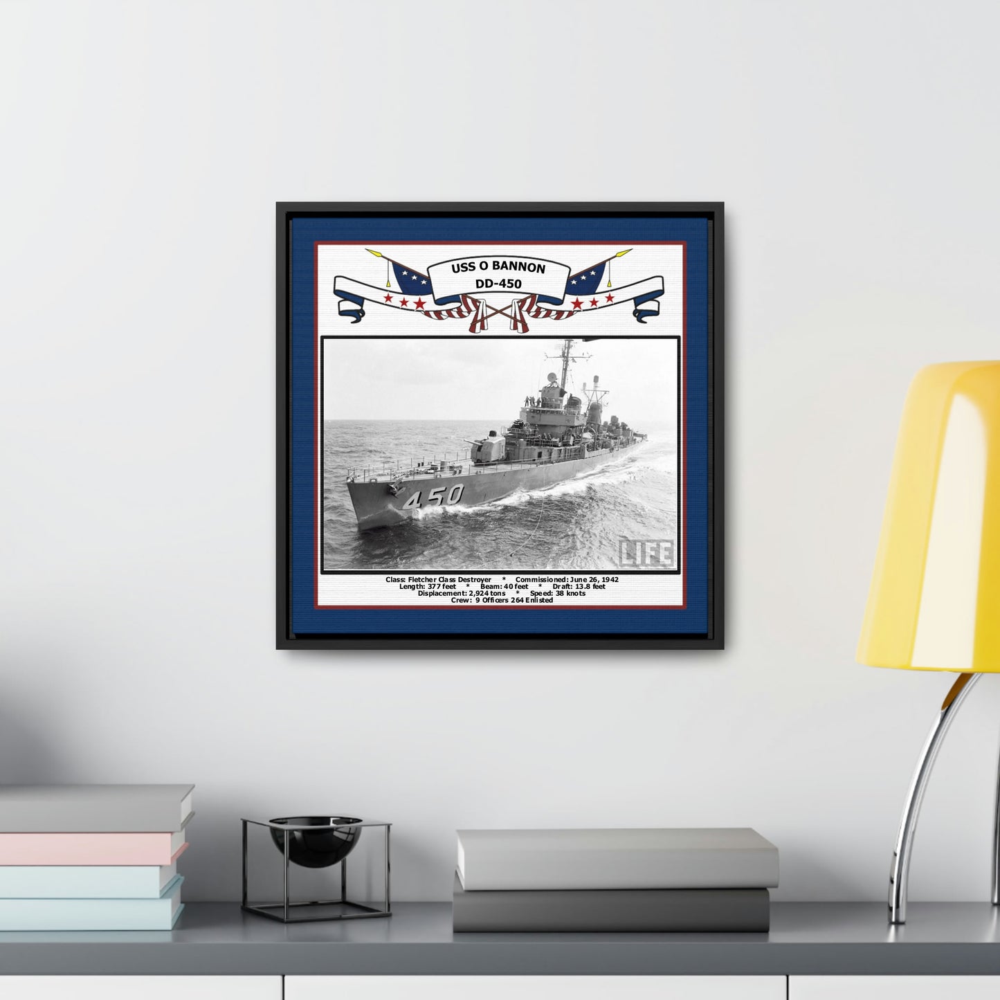USS O'Bannon DD-450 Navy Floating Frame Photo Desk View