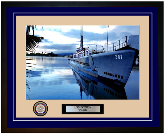 USS Bowfin SS-287 Framed Navy Ship Photo Blue