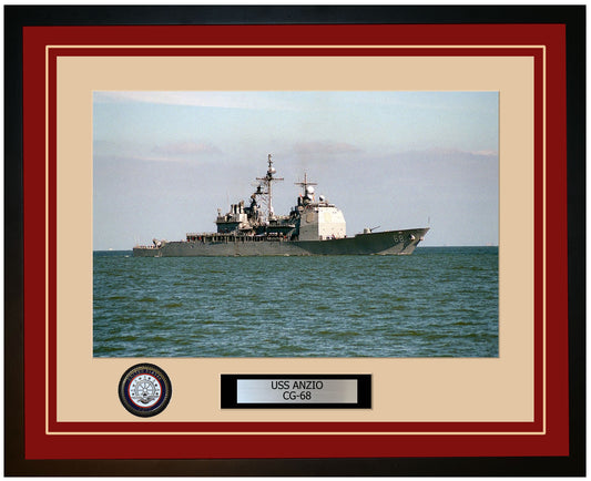 USS ANZIO CG-68 Framed Navy Ship Photo Burgundy