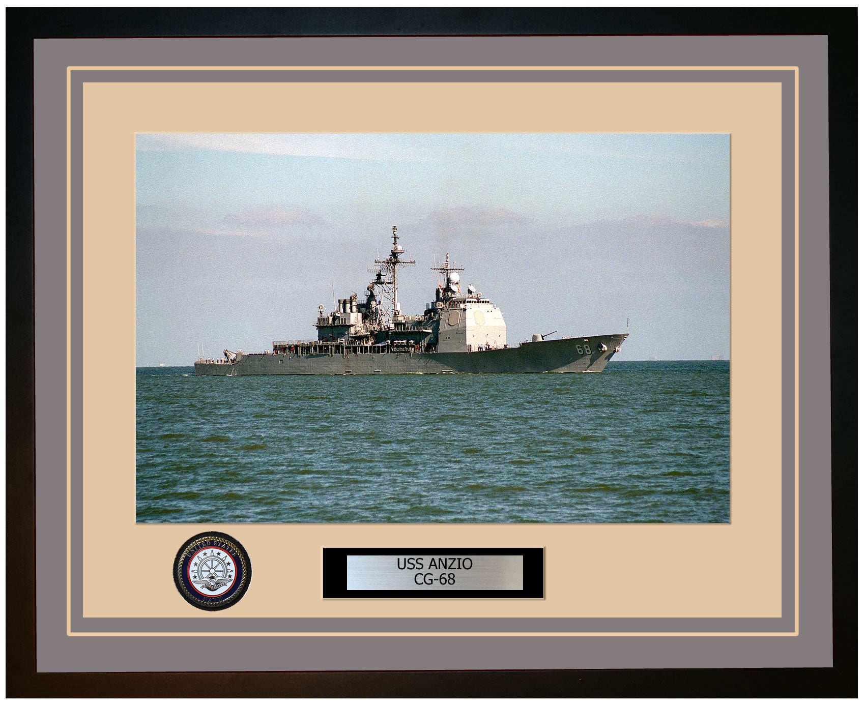 USS ANZIO CG-68 Framed Navy Ship Photo Grey