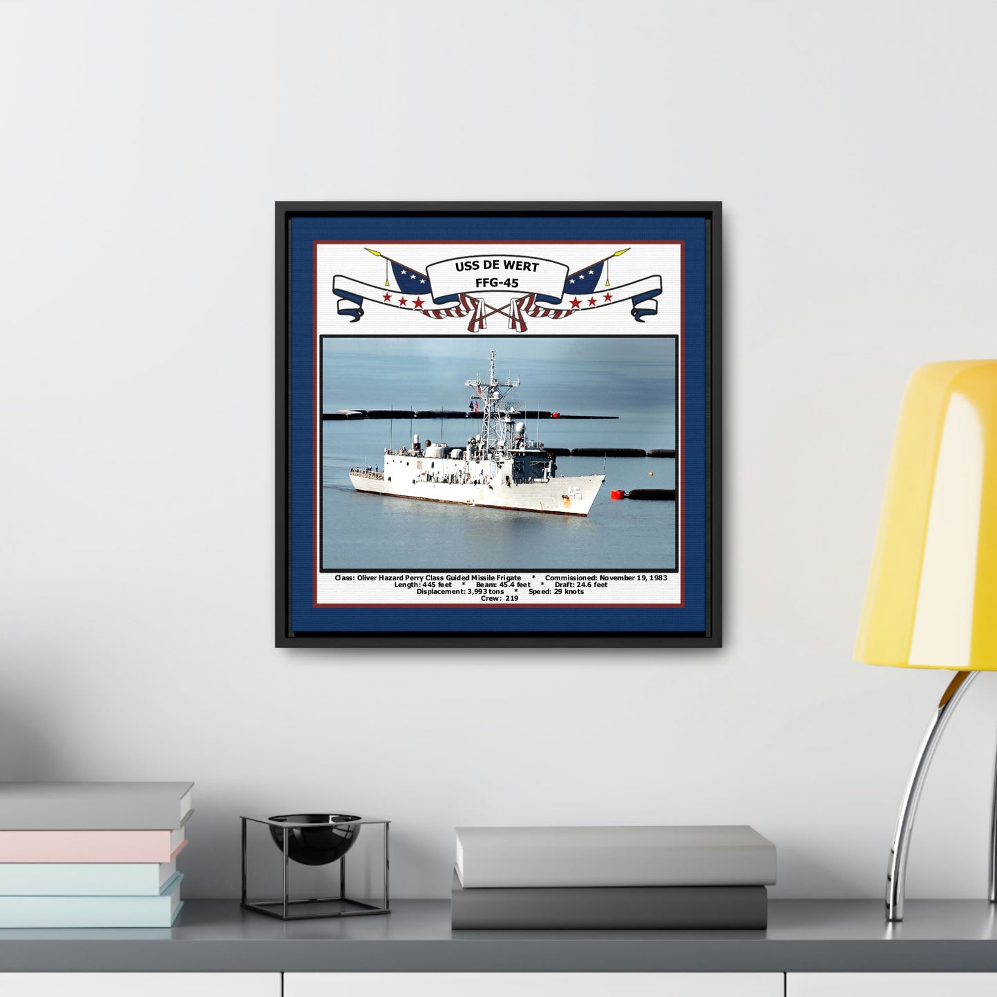 USS De Wert FFG-45 Navy Floating Frame Photo Desk View