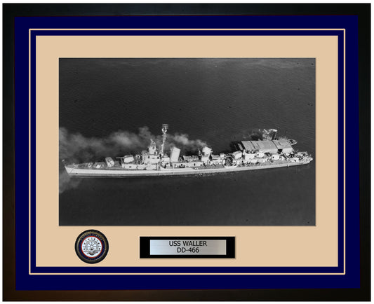 USS WALLER DD-466 Framed Navy Ship Photo Blue