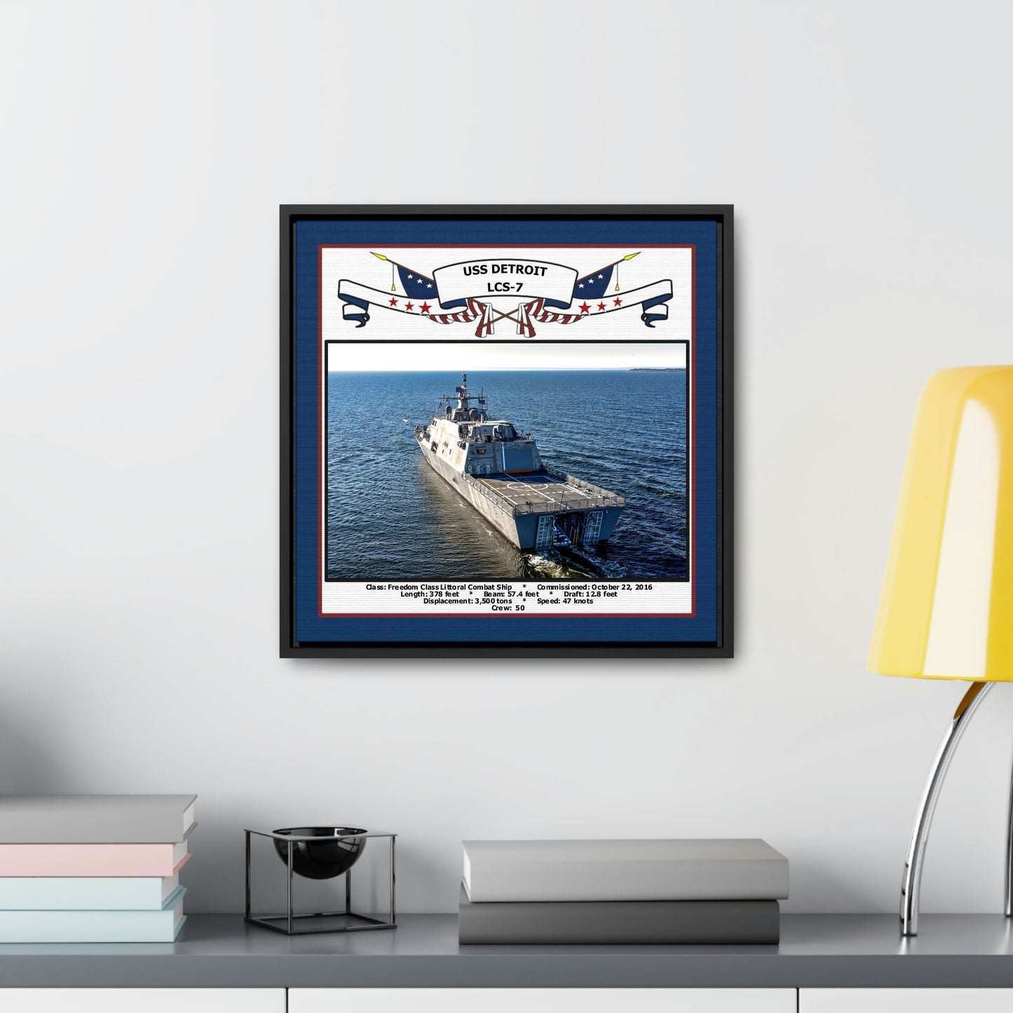 USS Detroit LCS-7 Navy Floating Frame Photo Desk View