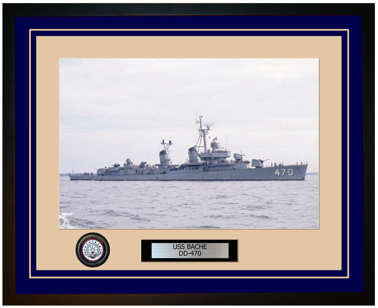 USS BACHE DD-470 Framed Navy Ship Photo Blue