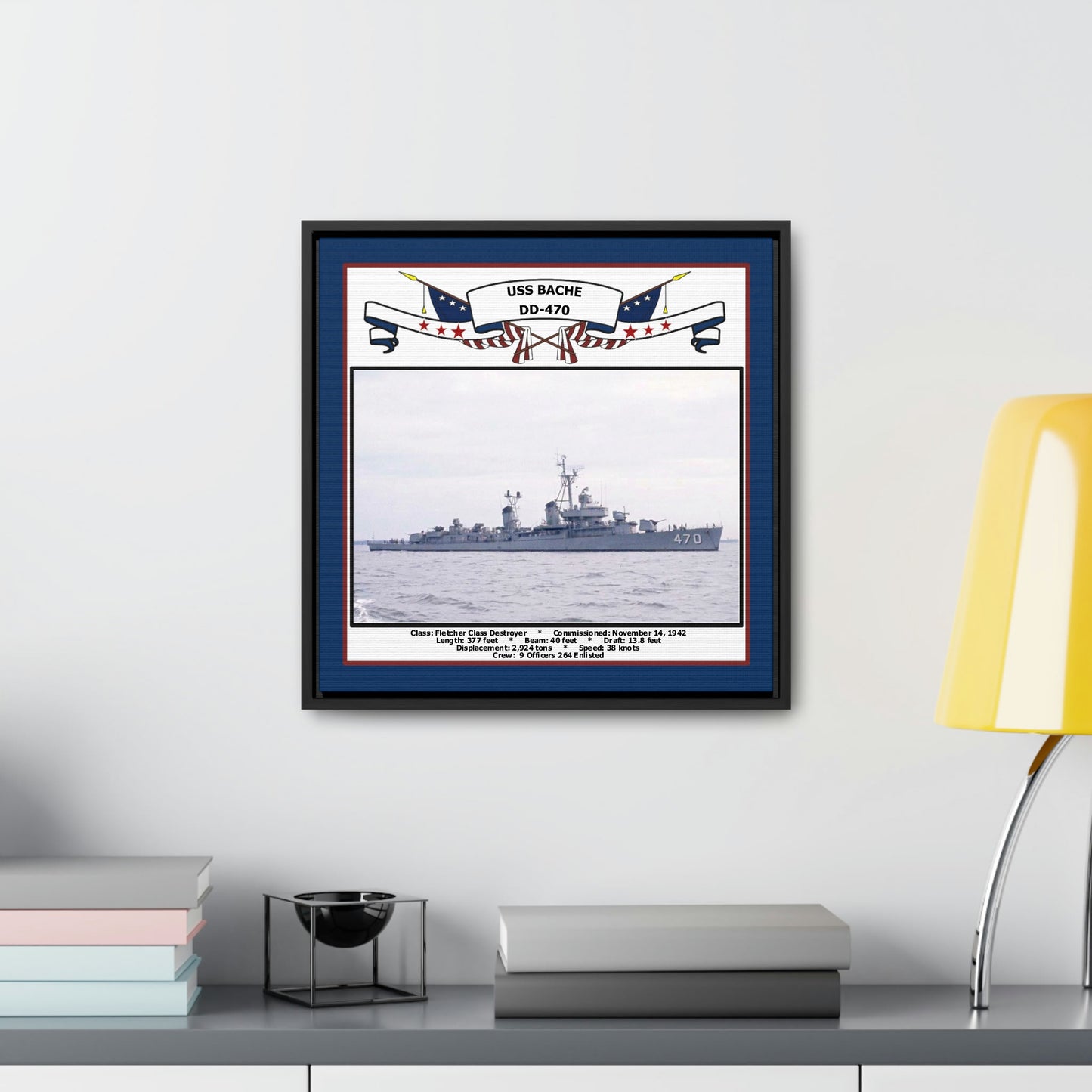 USS Bache DD-470 Navy Floating Frame Photo Desk View