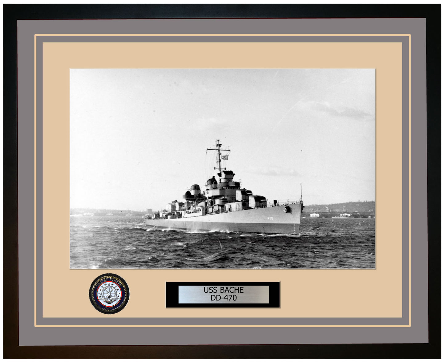 USS BACHE DD-470 Framed Navy Ship Photo Grey