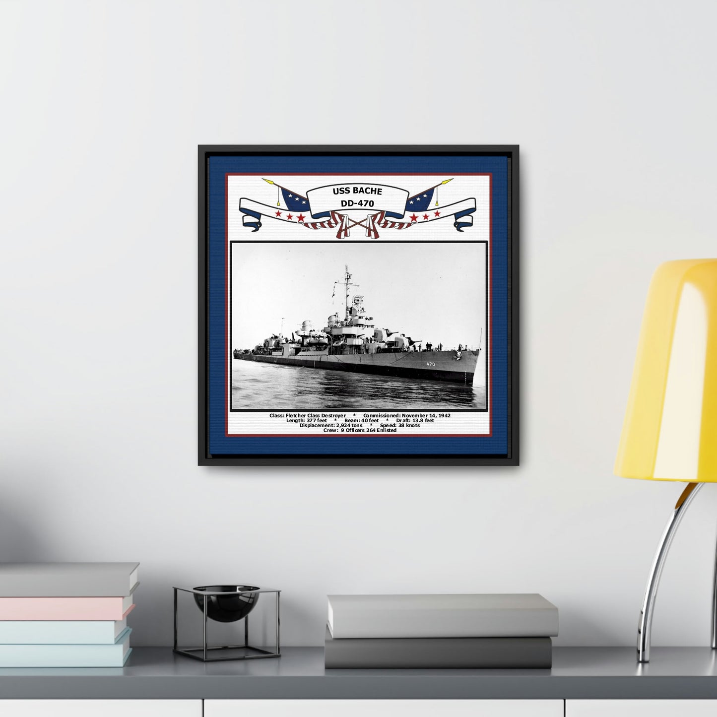 USS Bache DD-470 Navy Floating Frame Photo Desk View