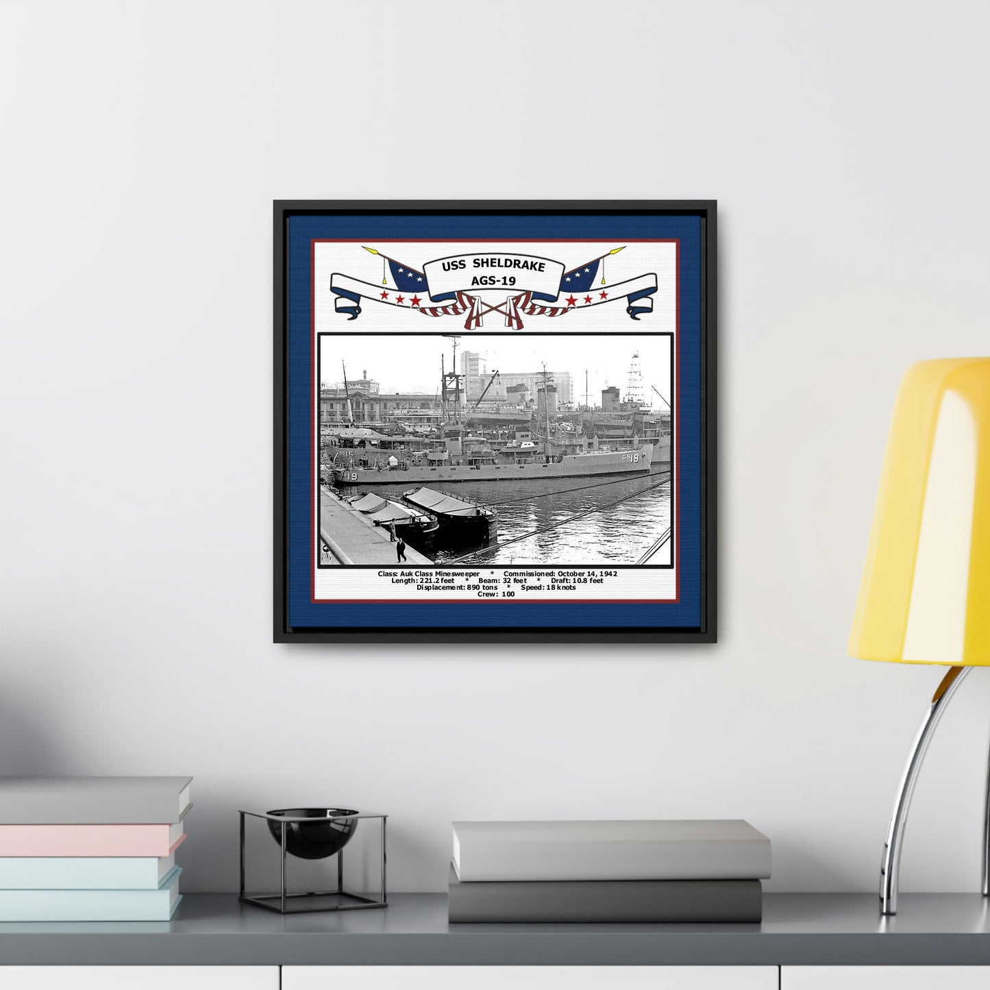 USS Sheldrake AGS-19 Navy Floating Frame Photo Desk View