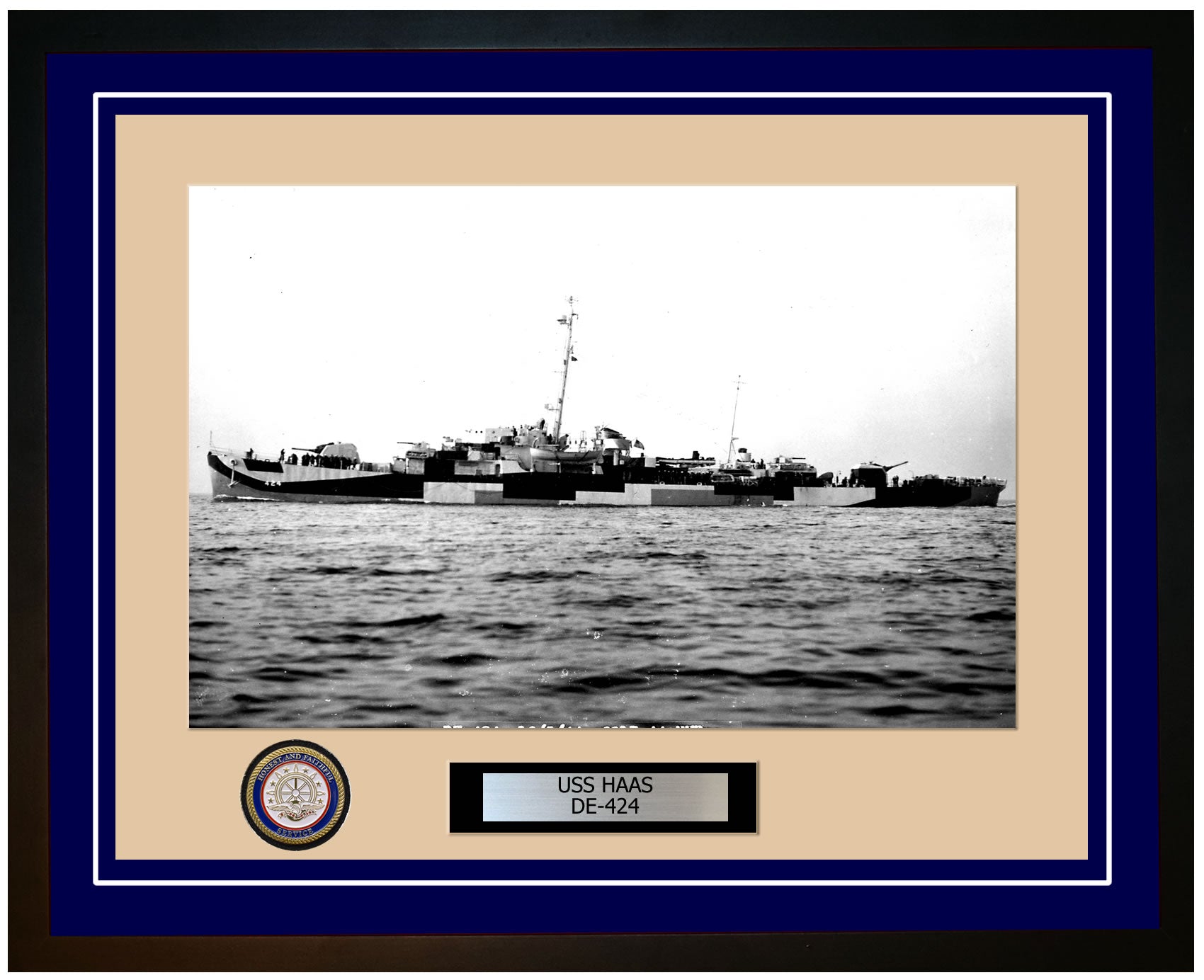 USS Haas DE-424 Framed Navy Ship Photo Blue