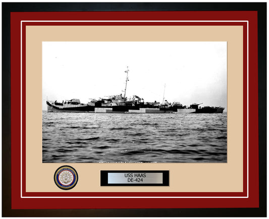 USS Haas DE-424 Framed Navy Ship Photo Burgundy