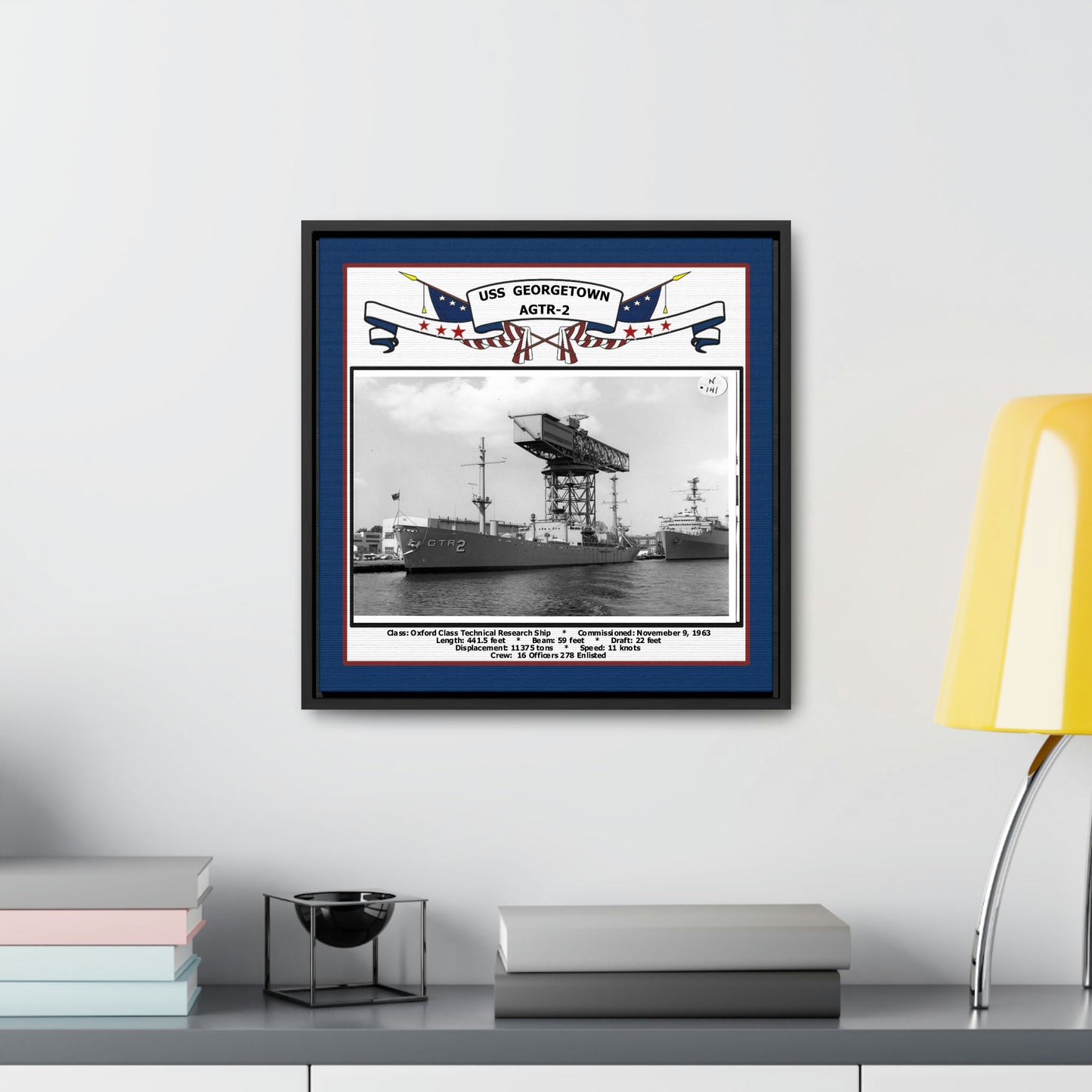 USS Georgetown AGTR-2 Navy Floating Frame Photo Desk View
