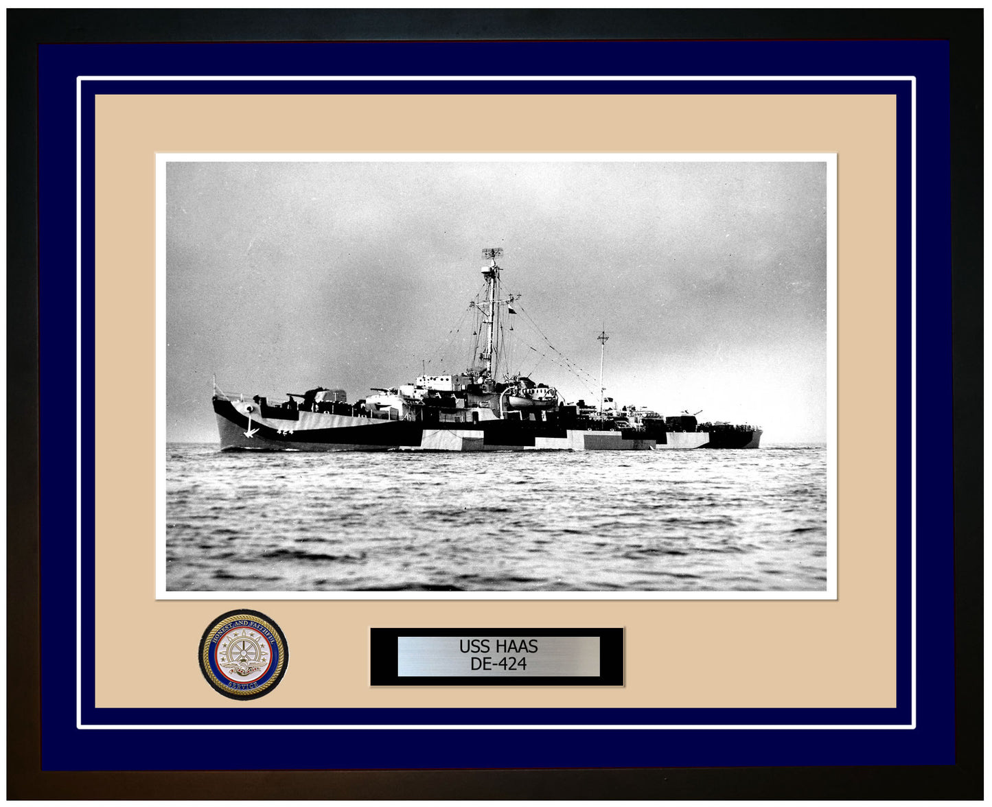 USS Haas DE-424 Framed Navy Ship Photo Blue