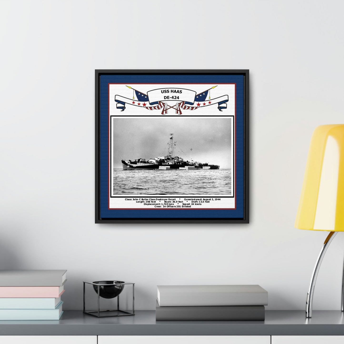 USS Haas DE-424 Navy Floating Frame Photo Desk View
